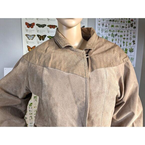 Vintage 80s Berman's Leather Jacket Cropped Vest Front Brown Moto Suede Size S - Picture 3 of 15